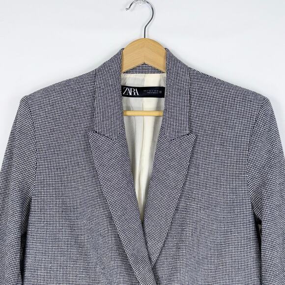 Zara Women's Academia Houndstooth Oversize Blazer Jacket Small Black White - Picture 3 of 15